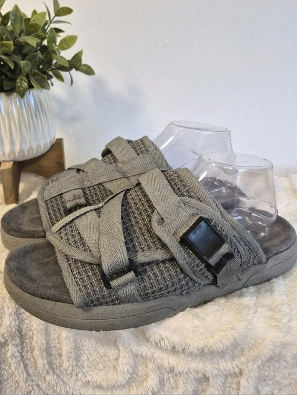 Draco DracoSlides Slides Grey Waffle Knit Sandals Adjustable Straps Men Sz 11-12